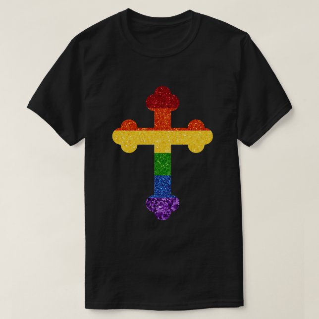 Camiseta Cruz do Orgulho Arco-Íris LGBT (Frente do Design)
