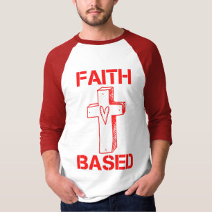 Camiseta Cruz e Coração Baseados em Fé 3/4 Masculinos