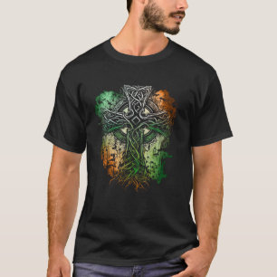 Camiseta Cruz Estilo Celta Com Cores da Bandeira Irlandesa