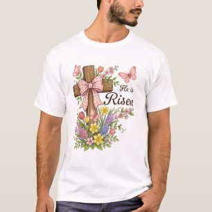 Camiseta Cruz Floral Cristã - Ele Ressuscitou Religiosa do 