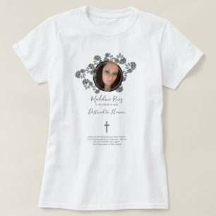 Camiseta Cruz Funerária Memorial Foto Motivo Floral