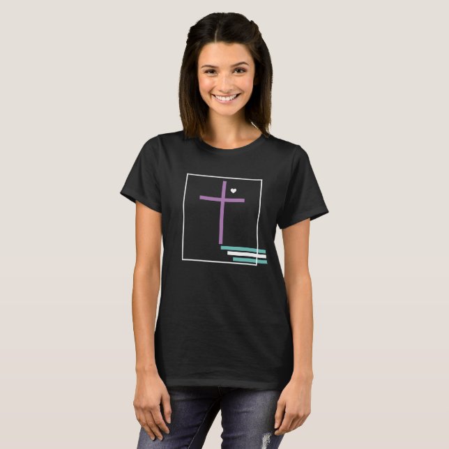 Camiseta Cruz Geométrica Fé Cristã Roxo Azul (Frente Completa)