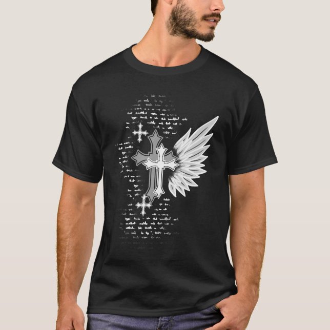 Camiseta Cruz Gótica Com Asas Alt Emo Grunge (Frente)