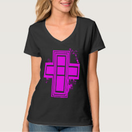 Camiseta Cruz Grafite Grunge Rosa Quente