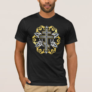 Camiseta Cruz Ortodoxa Dourada com Ornamentos