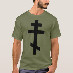 Camiseta Cruz ortodoxo preta. Monótono verde-oliva