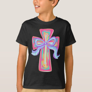 Camiseta Cruz Páscoa Rosa Pincelada Ele Ressuscitou Coquete