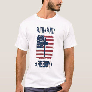 Camiseta Cruz Patriótica Fé Família Liberdade Bandeira EUA