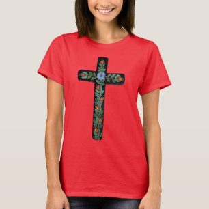 Camiseta Cruz Preta com Flores