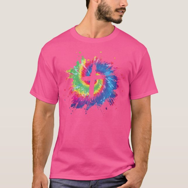 Camiseta Cruz Tie Dye Deus Jesus Fé Hippie Cristão (Frente)
