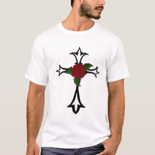 Camiseta Cruz Tribal Com Camisa-T Rosa vermelha