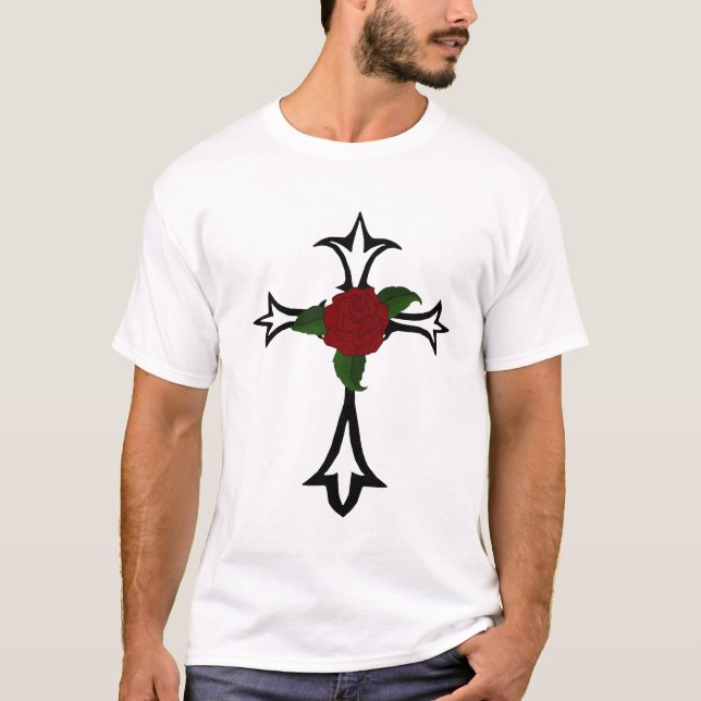 Camiseta Cruz Tribal Com Camisa-T Rosa vermelha (Frente)
