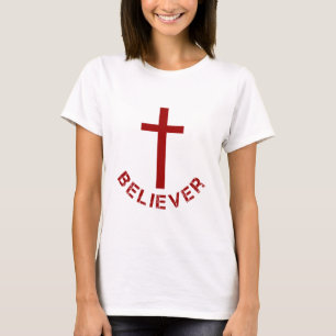 Camiseta Cruz Vermelha e Design de texto Cristãos Crentes