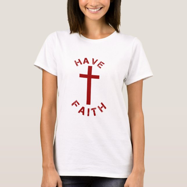 Camiseta Cruz Vermelha e Design de Texto de Fé Cristã (Frente)