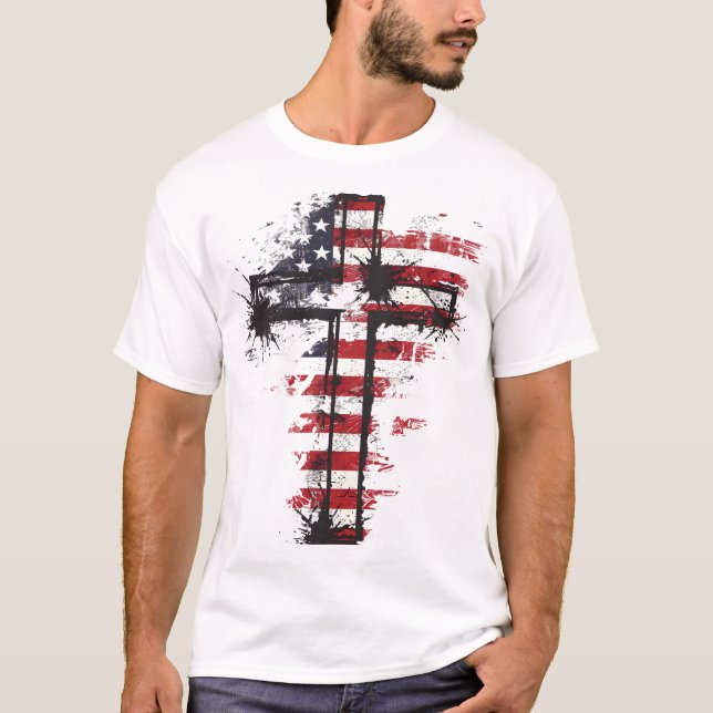 Camiseta Cruzamento de bandeira americana patriótica (Frente)