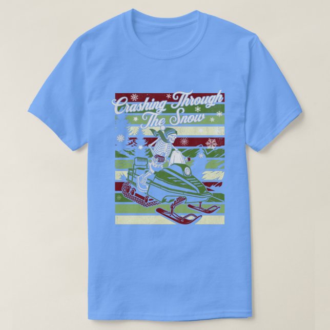 Camiseta Cruzando Através Da Neve Retro Snowmobiling Skele (Frente do Design)