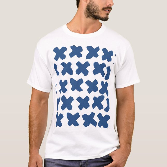 Camiseta Cruzes Shibori: Padrão do Indigo Batik (Frente)