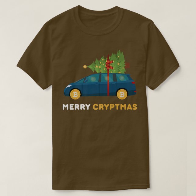 Camiseta Cryptmas Engraçado feliz Bitmoeda Cripto BTC Festi (Frente do Design)
