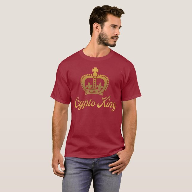 Camiseta Crypto King T-Shirt em Maroon e Dourado (Frente Completa)