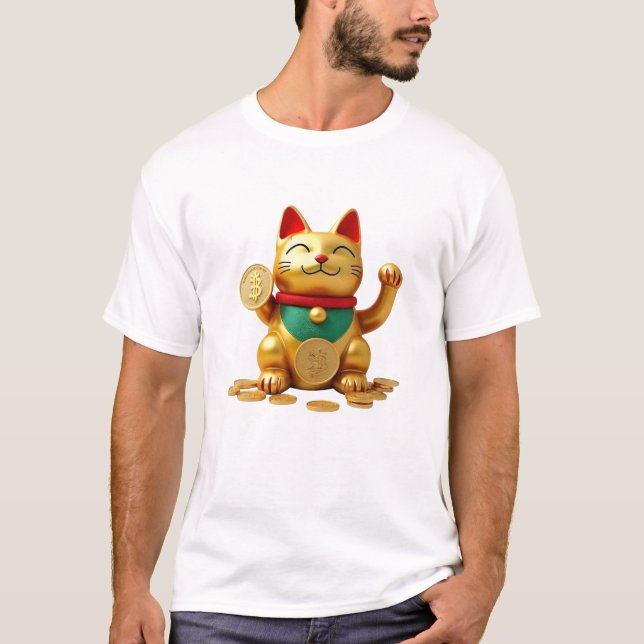 Camiseta Crypto Maneki Neko | Gato Sortudo Bitcoin (Frente)