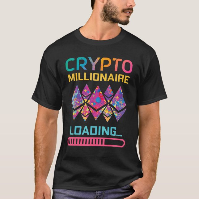 Camiseta Crypto Millionaire Carregando Moeda Ethum Mulher (Frente)