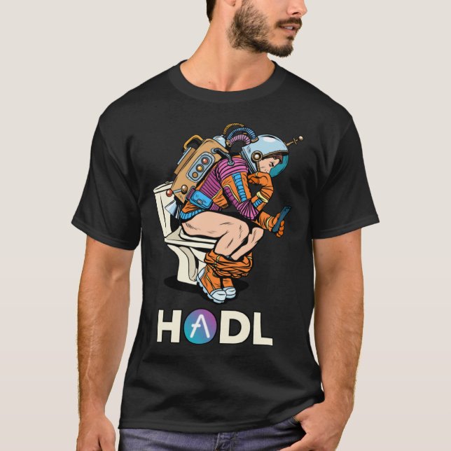 Camiseta Cryptocurrency Aave HODL Space Man On Toilet Merch (Frente)