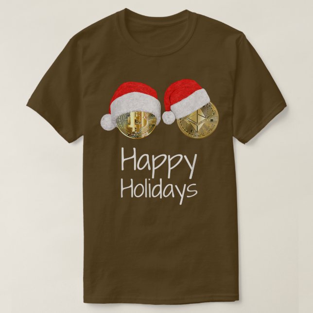 Camiseta Cryptocurrency Bitmoney Eethum Santa Hat HAPPY (Frente do Design)