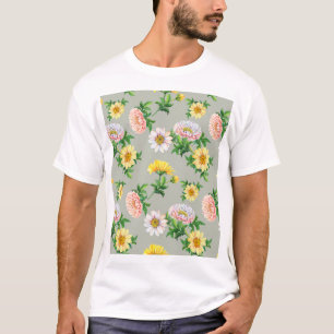Camiseta Crysântemos de aquarelas, padrão floral sem costur