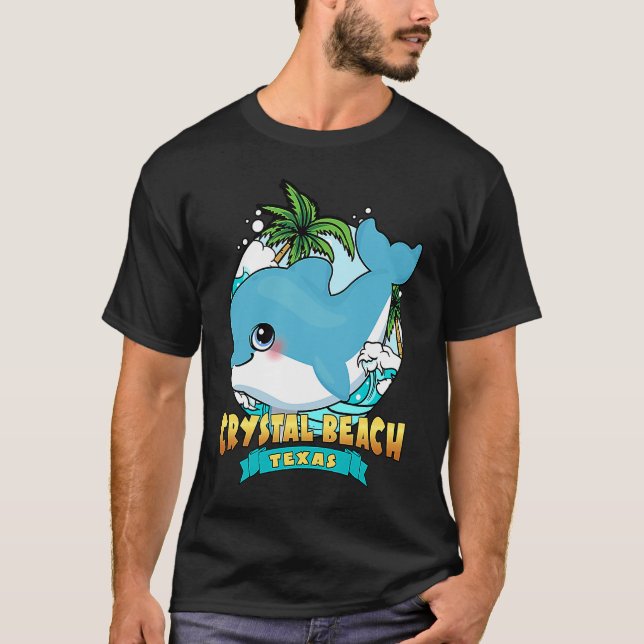 Camiseta CRYSTAL BEACH TEXAS Cute Baby Dolphin Beach Souven (Frente)