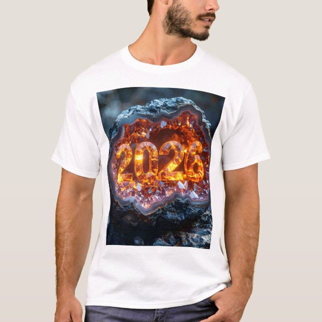 Camiseta Crystal Core 2026 – Fiery Digits in Geode Glow (Frente)