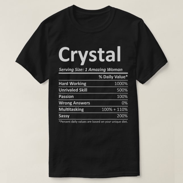 Camiseta CRYSTAL Nutrição Personalizada Nome Funny Christma (Frente do Design)