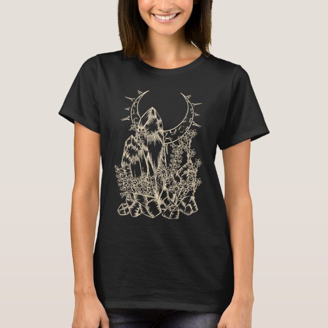 Camiseta Crystals Flowers Moon Witchy E Girl Boy Alt Emo Y2 (Frente)