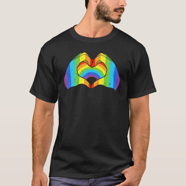 Camiseta Csd Lgbt Mão Forma Arco Arco-Íris Orgulho Branco (Frente)