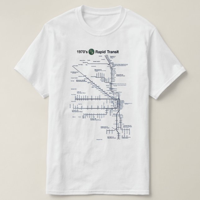 Camiseta CTA "L" Rapid Transit 1970s Map Chicago, Illinois (Frente do Design)