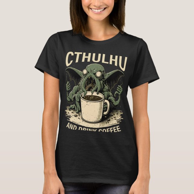 Camiseta Cthulhu e café (Frente)
