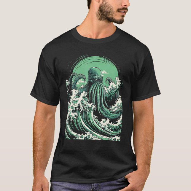 Camiseta Cthulhu - O Monstro Do Excelente De Kanagawa (Frente)