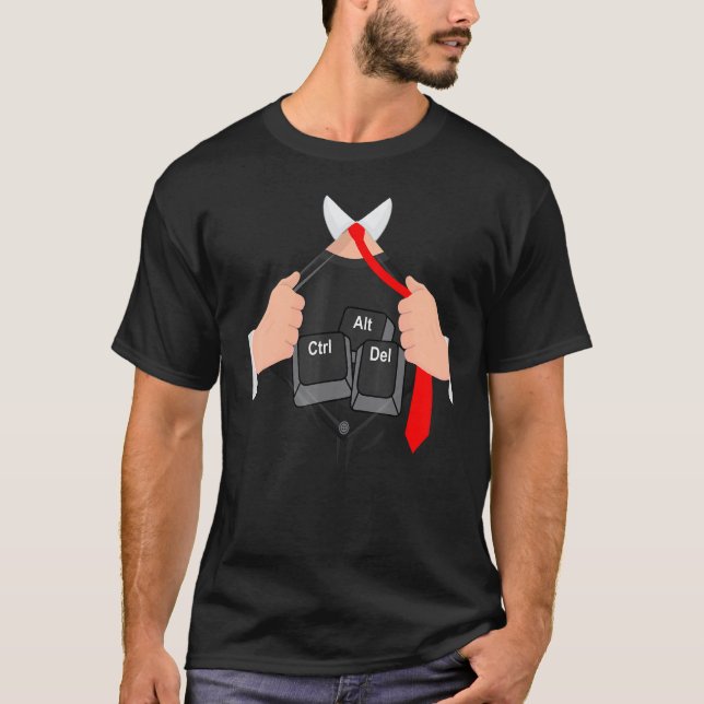 Camiseta Ctrl Alt Del I Código de Hacker de Computador Hack (Frente)
