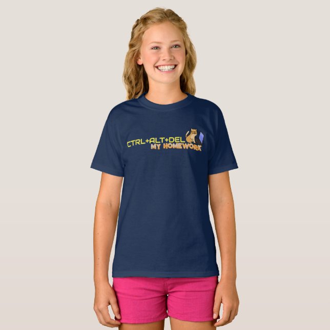 Camiseta CTRL+ALT+DEL Minha Lição de Casa Gato Tech Diverti (Frente Completa)