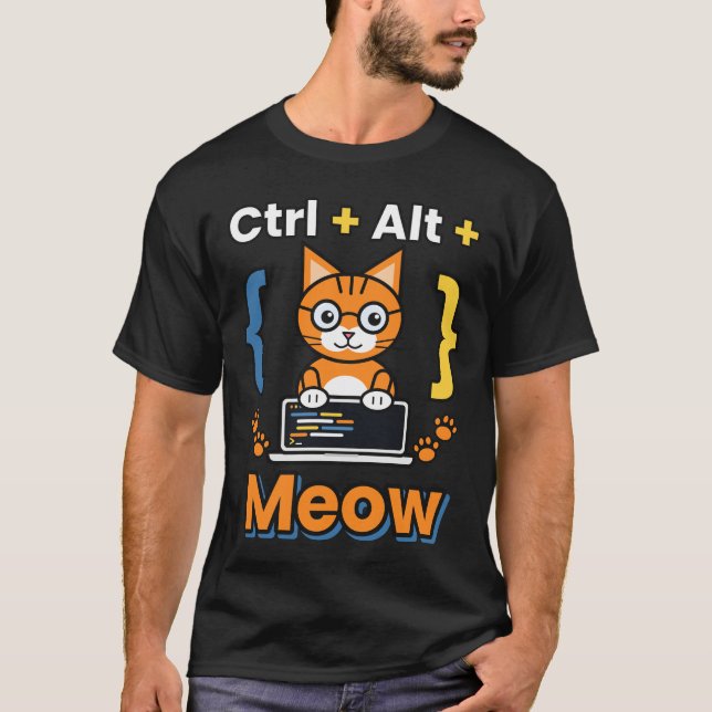 Camiseta Ctrl Alt Meow Programador Gato Geek Codif (Frente)