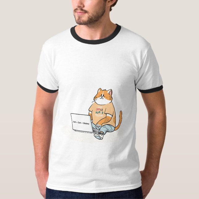 Camiseta Ctrl Cat Delete Gato Engraçado Laptop (Frente)