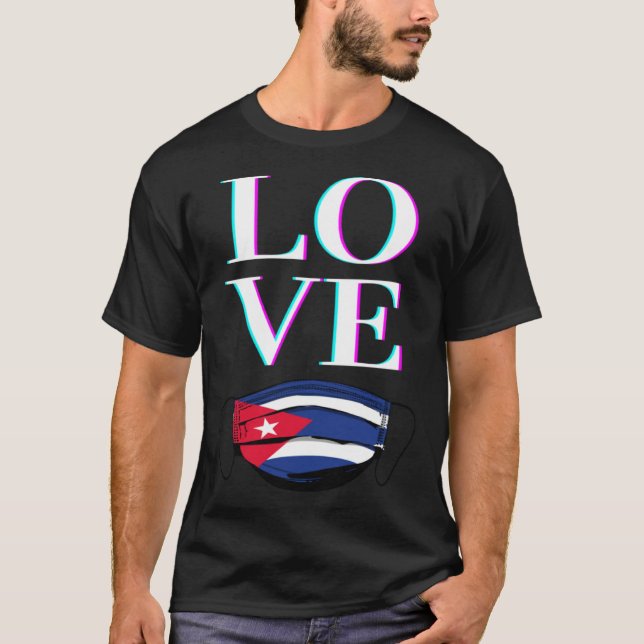 Camiseta Cuba AMA CUBA GRATUITA DE Máscara de Bandeira Cuba (Frente)