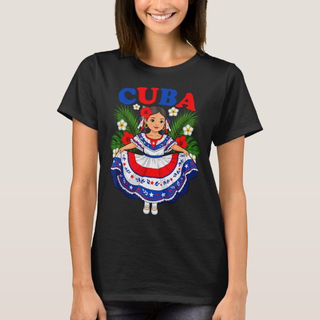 Camiseta Cuba Cuban Girl Traditional Dress Trocal Flowers  (Frente)