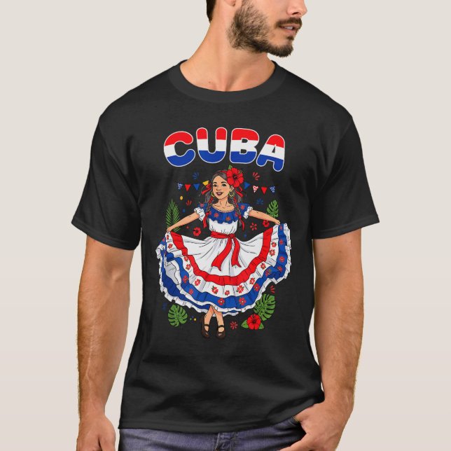 Camiseta Cuba Cuban Girl Traditional Dress Trocal Flowers  (Frente)