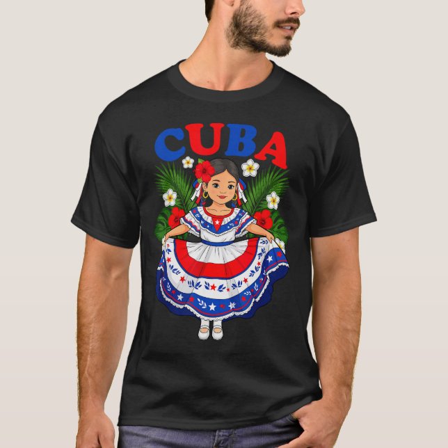 Camiseta Cuba Cuban Girl Traditional Dress Trocal Flowers  (Frente)