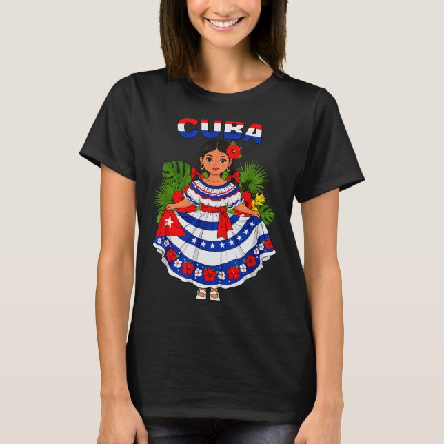 Camiseta Cuba Cuban Girl Traditional Dress Trocal Flowers  (Frente)