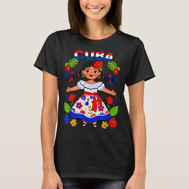 Camiseta Cuba Cuban Girl Traditional Dress Trocal Flowers  (Frente)