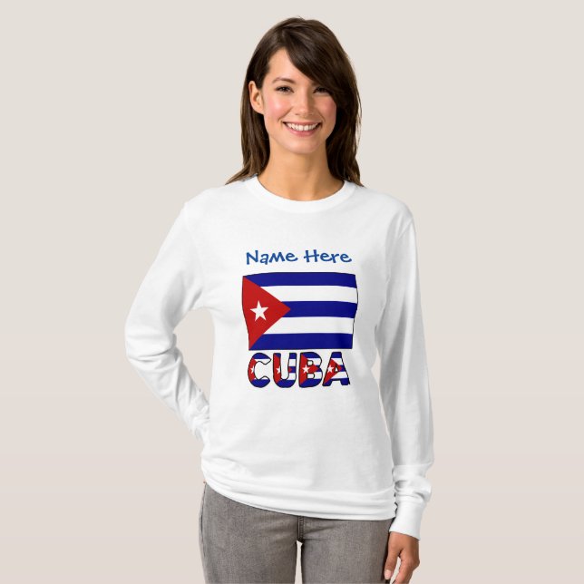 Camiseta Cuba e Azul Escuro Bandeira Personalização Azul (Frente Completa)