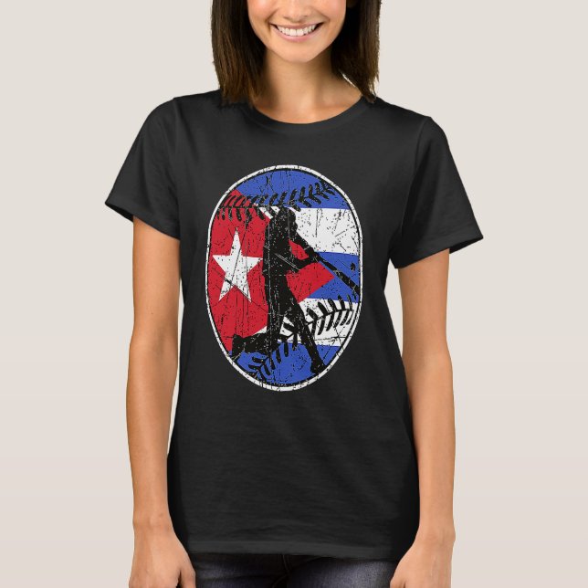 Camiseta Cuba Flag Baseball Hitter Cuban Baseball Fan Cuban (Frente)
