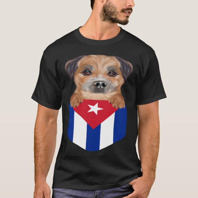 Camiseta Cuba Flag Border Terrier Dog In Pocket (Frente)
