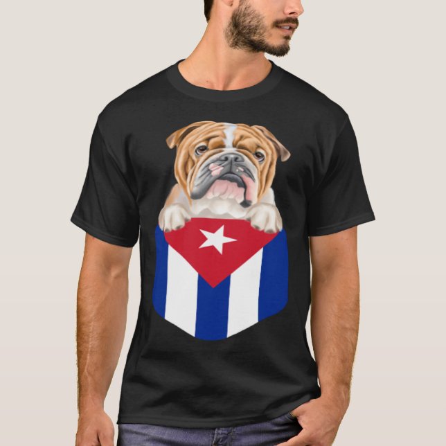 Camiseta Cuba Flag Bulldog Dog In Pocket (Frente)